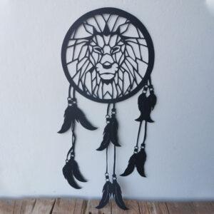 Attrape rêve lion animal en zinc noir fait main avec une scie à chantourner une création de daniel décoration zinc